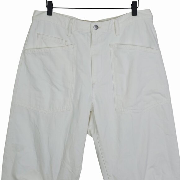 Nili Lotan Shon Jean Cream Denim Barrel Leg Tapered Crop Mid Rise Cotton Size 30 - Picture 6 of 15